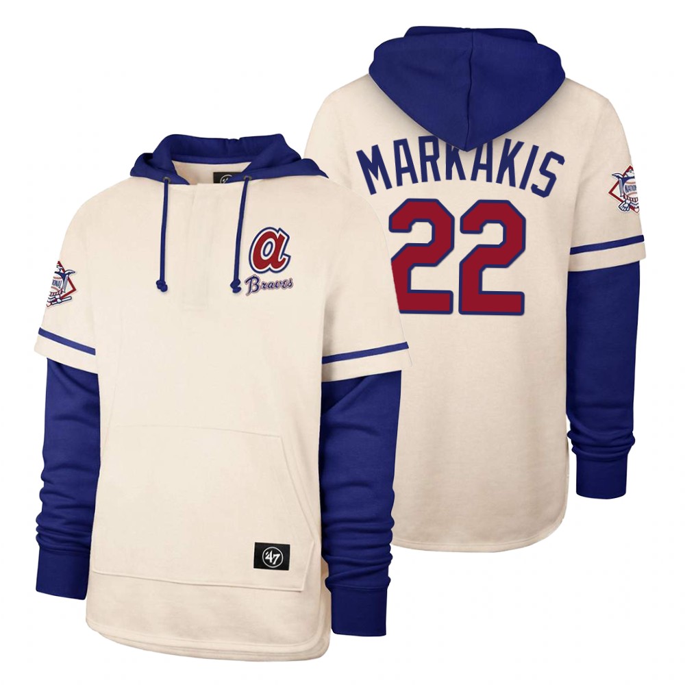 Men Atlanta Braves #22 Markakis Cream 2021 Pullover Hoodie MLB Jersey->atlanta braves->MLB Jersey